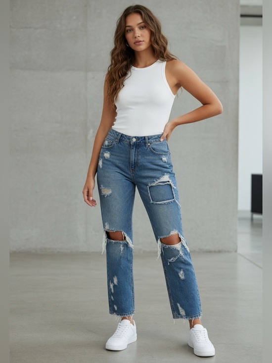 Almost Famous Denim - Almost Famous Women’s Distressed Blue Women's Ripped Jeans Size 13